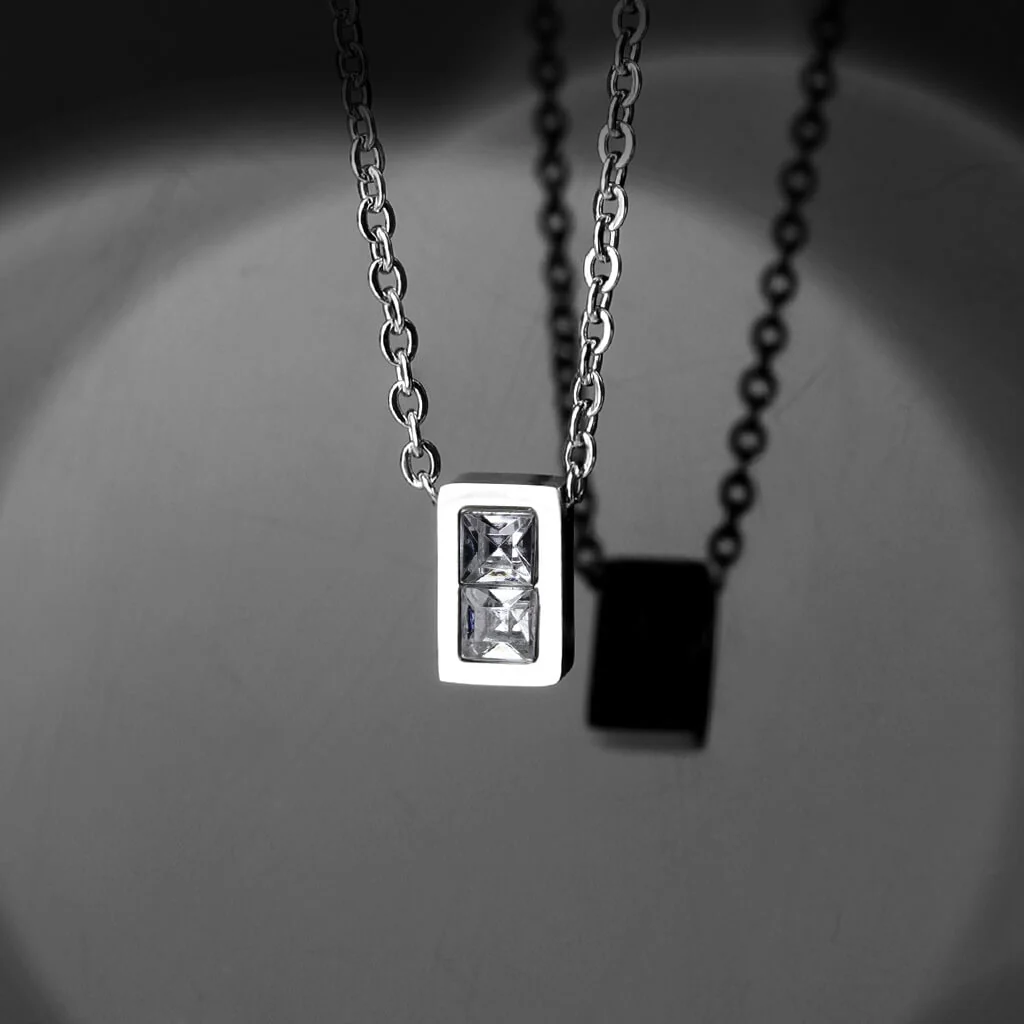 Collier Carré Zircone Argent - Image 2