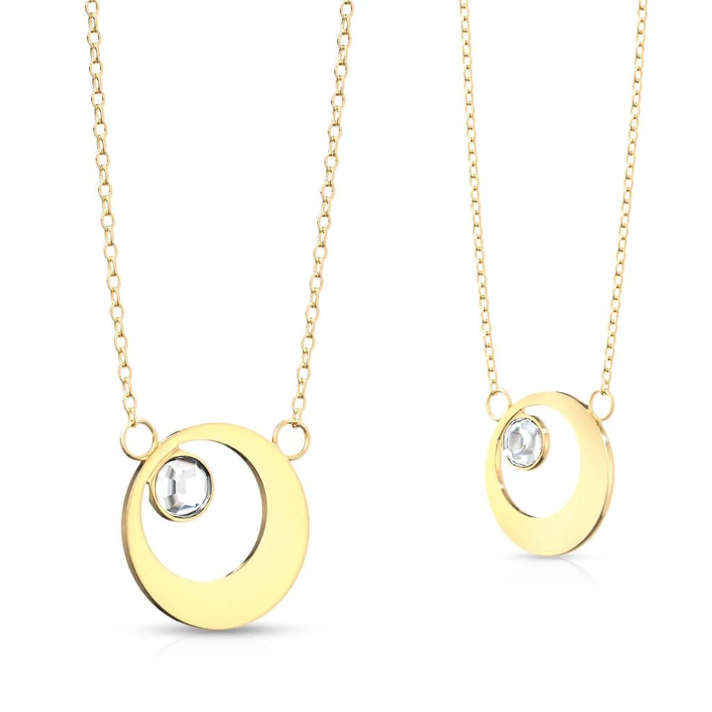Collier 316L Collier Pendentif Plaque Ronde avec Cristal Rond dans Cercle Creux - Image 4