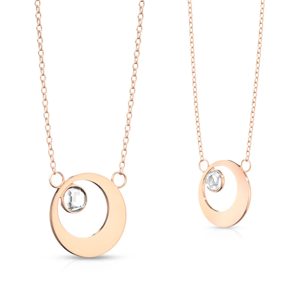 Collier 316L Collier Pendentif Plaque Ronde avec Cristal Rond dans Cercle Creux - Image 5