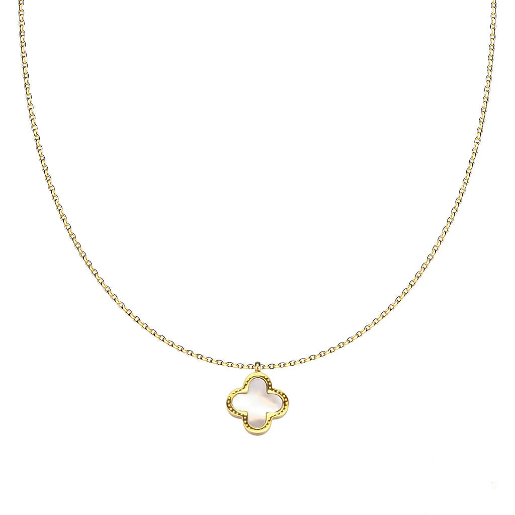 Collier 316L Collier Pendentif Trèfle Chanceux Double Face Coquille Émail Noir - Image 3
