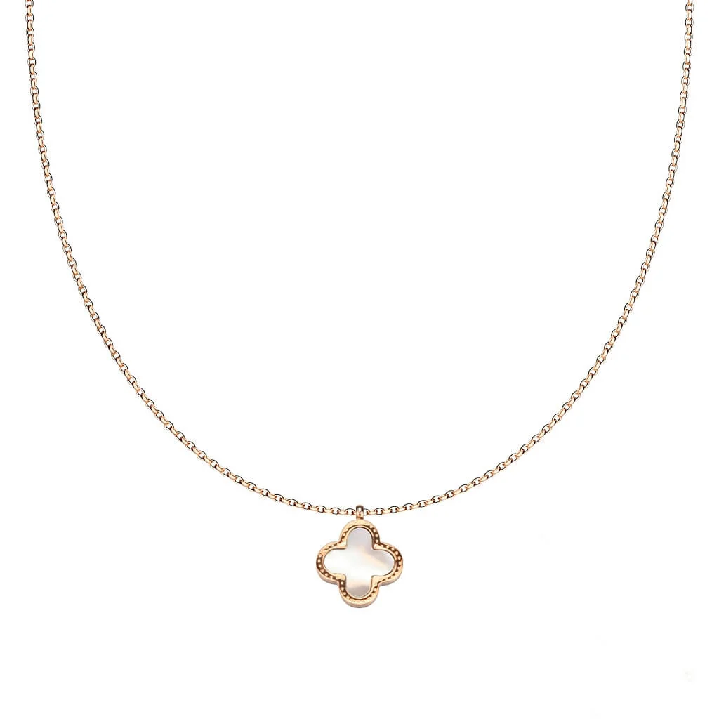 Collier 316L Collier Pendentif Trèfle Chanceux Double Face Coquille Émail Noir - Image 4