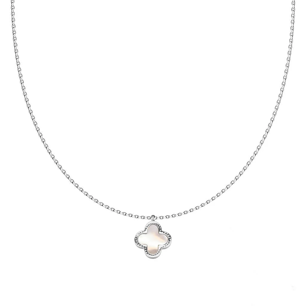 Collier 316L Collier Pendentif Trèfle Chanceux Double Face Coquille Émail Noir - Image 5