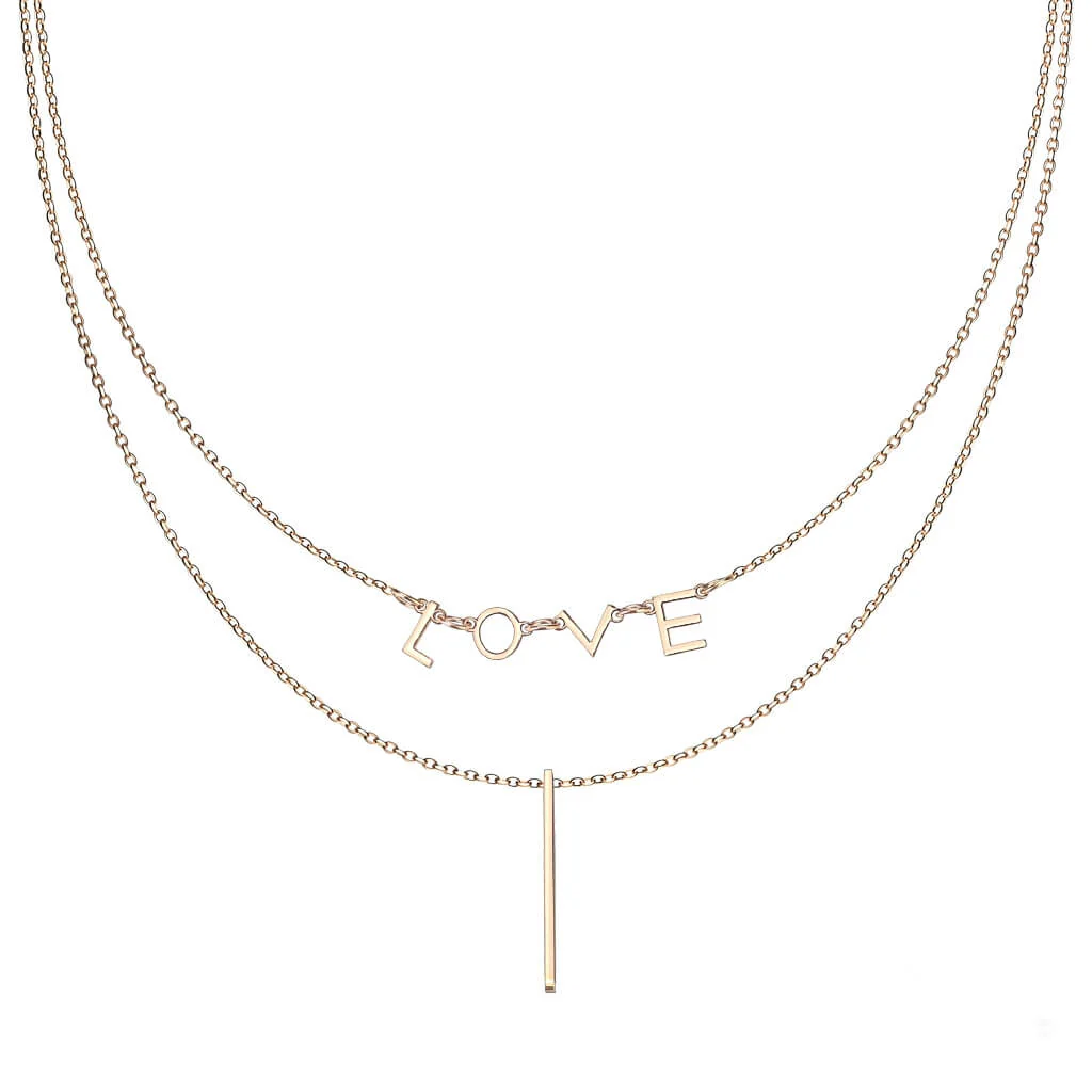 Collier 316L Collier Barre Rectangulaire et Breloque LOVE Double Couche - Image 4