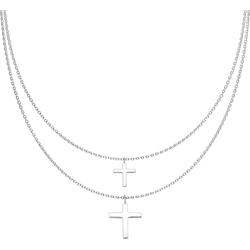 Collier 316L Collier Pendentifs Croix Dégradés Double Couche