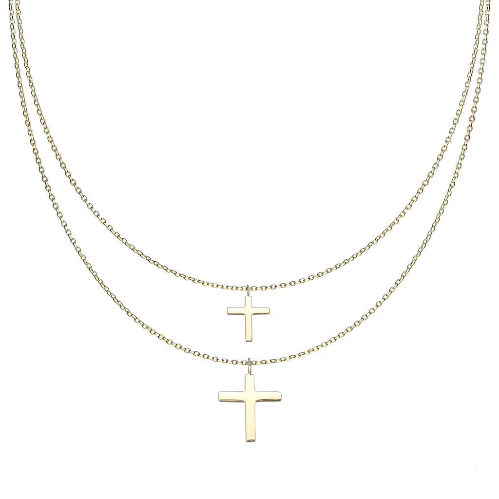 Collier 316L Collier Pendentifs Croix Dégradés Double Couche - Image 3