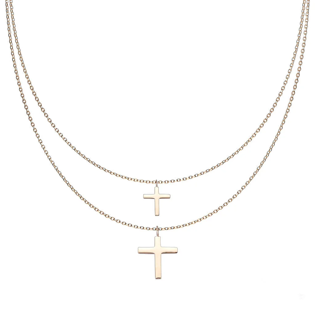 Collier 316L Collier Pendentifs Croix Dégradés Double Couche - Image 4