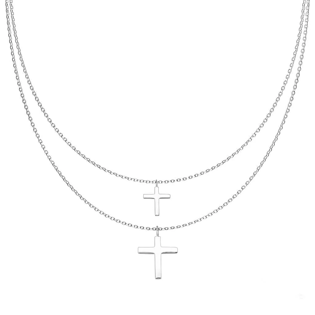 Collier 316L Collier Pendentifs Croix Dégradés Double Couche - Image 5