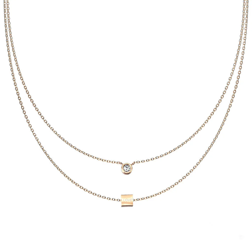 Collier Bille Carré de Zircone Superposé - Image 3