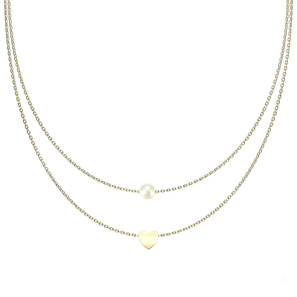 Collier Coeur Perle Superposé - Image 3