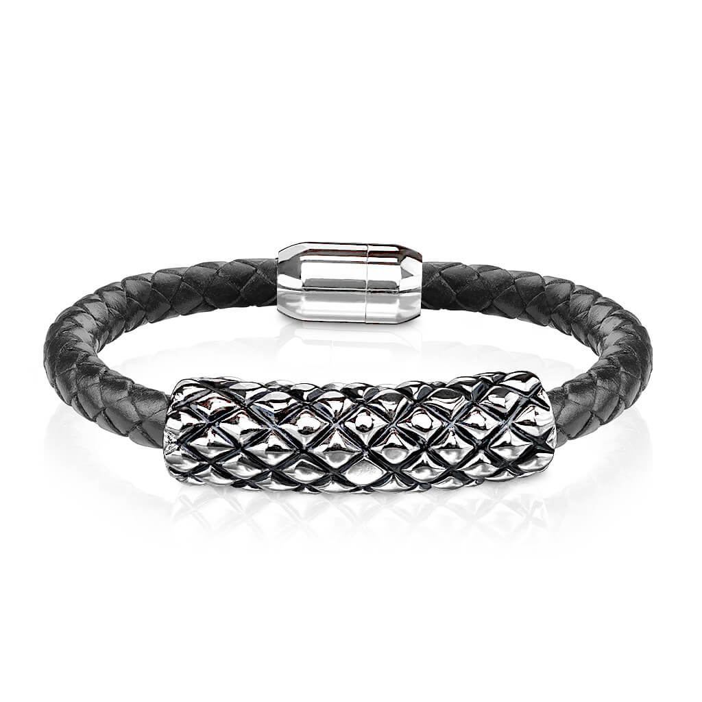 Bracelet 316L Bracelet Cuir Tube Écaille Fermoir Magnétique Aimant - Image 3