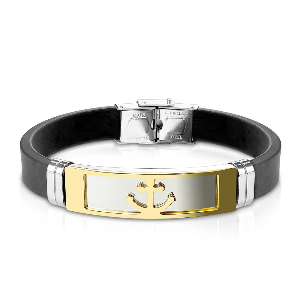Bracelet 316L Bracelet Plaque Gaufrée Ancre Bracelet Caoutchouc Silicone - Image 2