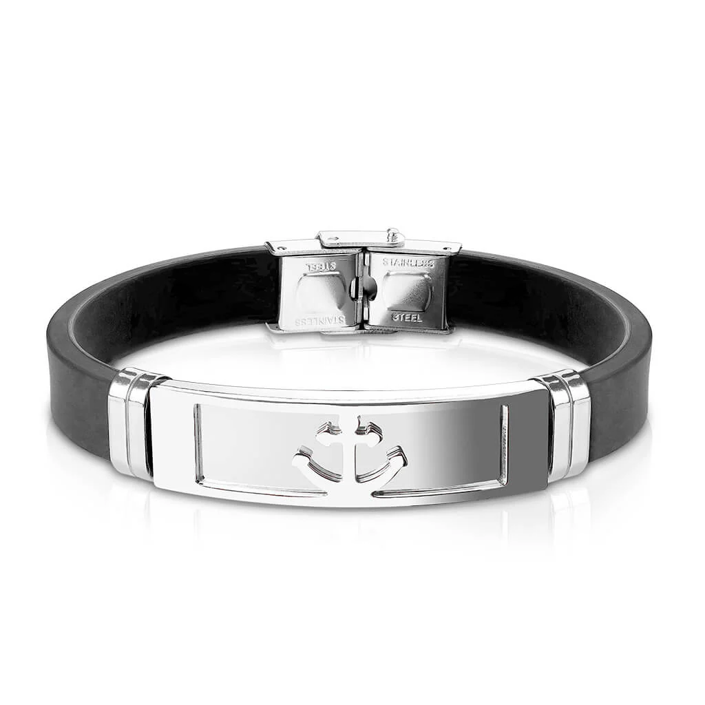 Bracelet 316L Bracelet Plaque Gaufrée Ancre Bracelet Caoutchouc Silicone - Image 4