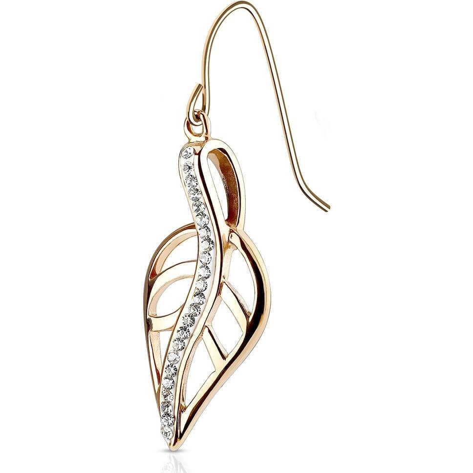 Boucle d'Oreille 316L Boucles d'Oreilles Crochet Feuille Lignée Zircone Cubique 1 Paire