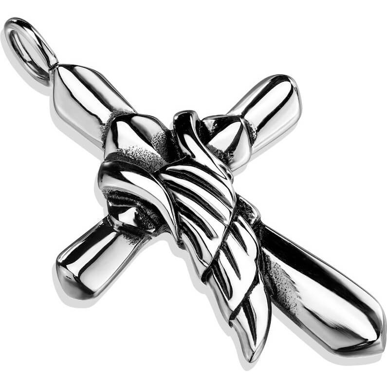 Collier 316L Pendentif Croix avec Aile d'Ange