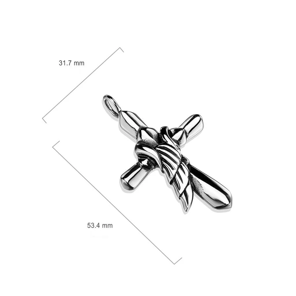 Collier 316L Pendentif Croix avec Aile d'Ange - Image 2
