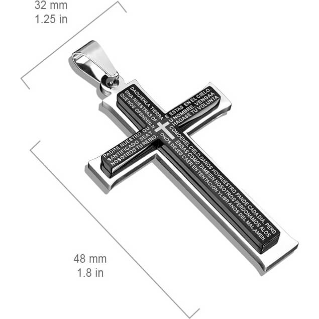 Collier Croix Noir Our Father Argent - Image 2