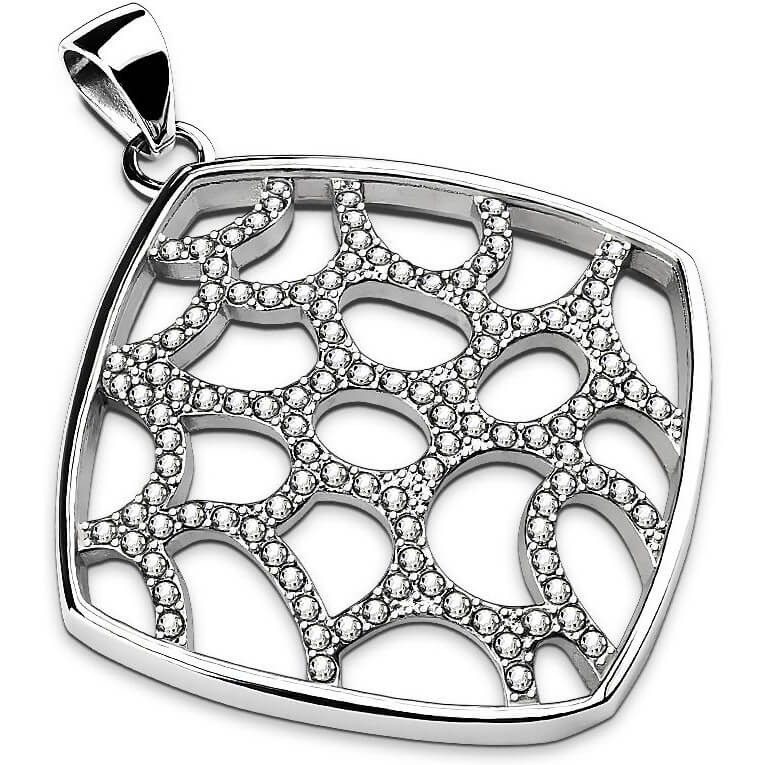 Collier 316L Pendentif Filet de Pierres Pavées dans Cadre Carré Creux