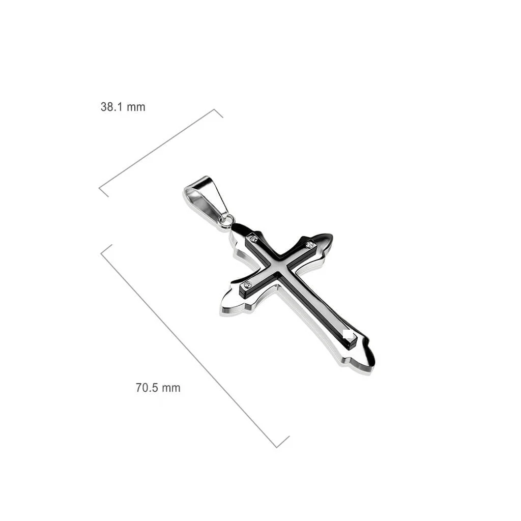 Collier 316L Pendentif Croix IP Noire Boulonnée sur Croix Tribale - Image 2