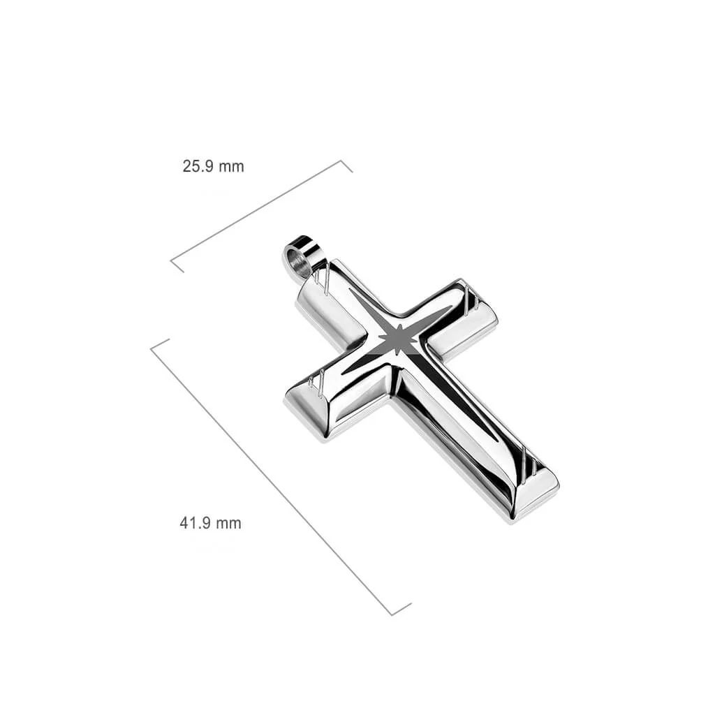 Collier 316L Pendentif Croix Centrée Etoile PVD Noire - Image 2