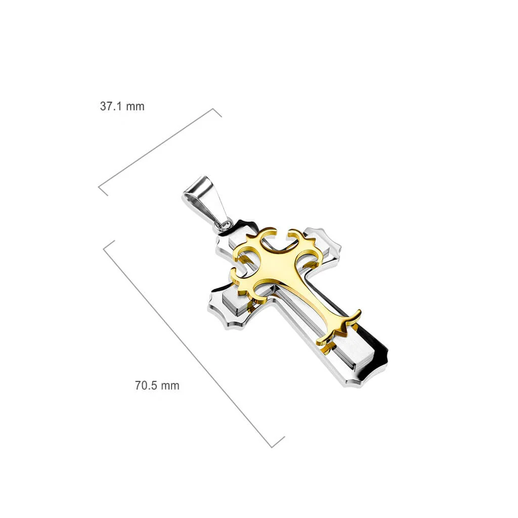 Collier 316L Pendentif Double Croix avec Croix Gothique Supérieure Dorée - Image 2