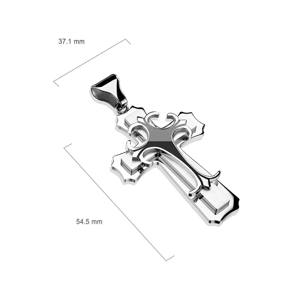 Collier 316L Pendentif Double Croix avec Croix Gothique Supérieure Epoxy Noire - Image 2