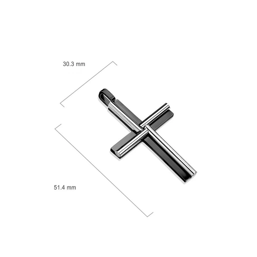 Collier 316L Pendentif Bicolore IP Noir Ovale Cylindre Croix Moulin à Vent - Image 2