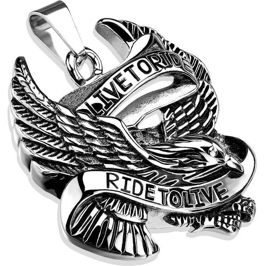 Collier 316L Pendentif Aigle Live to Ride Ride to Live