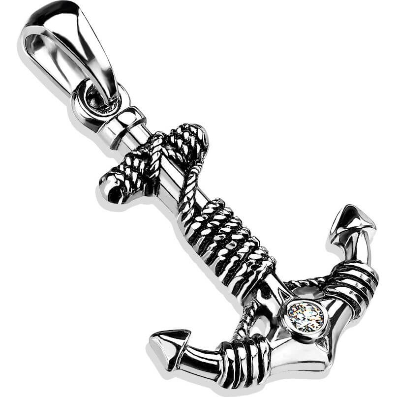 Collier 316L Pendentif Ancre avec Pierre Unique