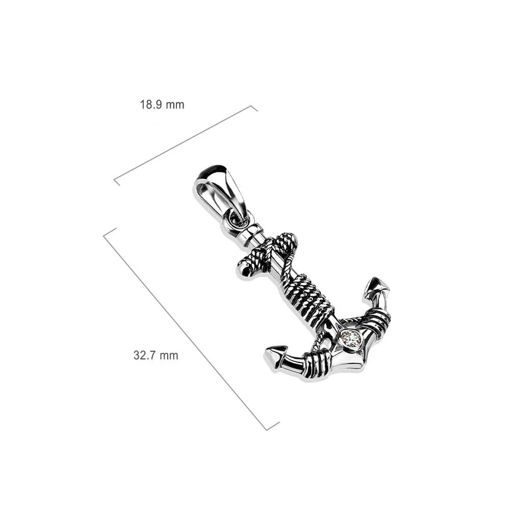 Collier 316L Pendentif Ancre avec Pierre Unique - Image 2