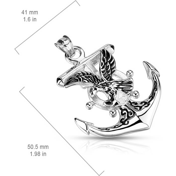 Collier 316L Pendentif Aigle sur Ancre avec Roue de Bateau - Image 2