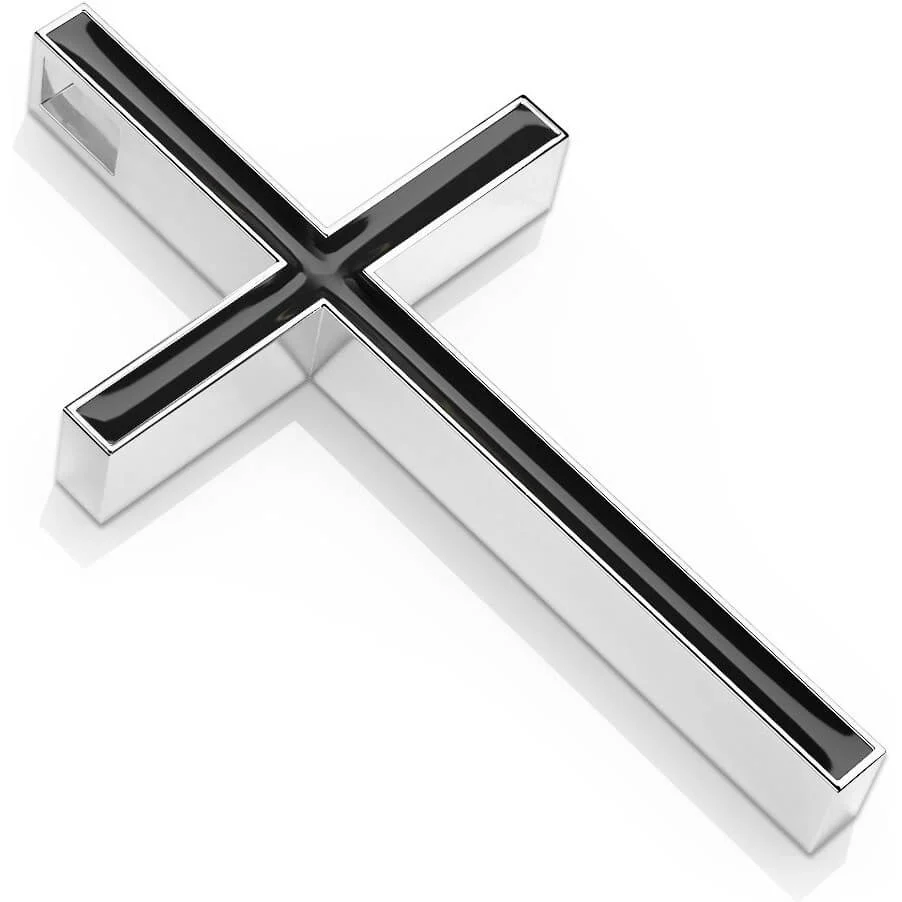 Collier 316L Pendentif Croix Remplie d'Émail Noir