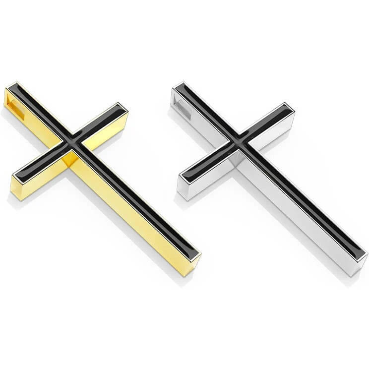 Collier 316L Pendentif Croix Remplie d'Émail Noir - Image 3