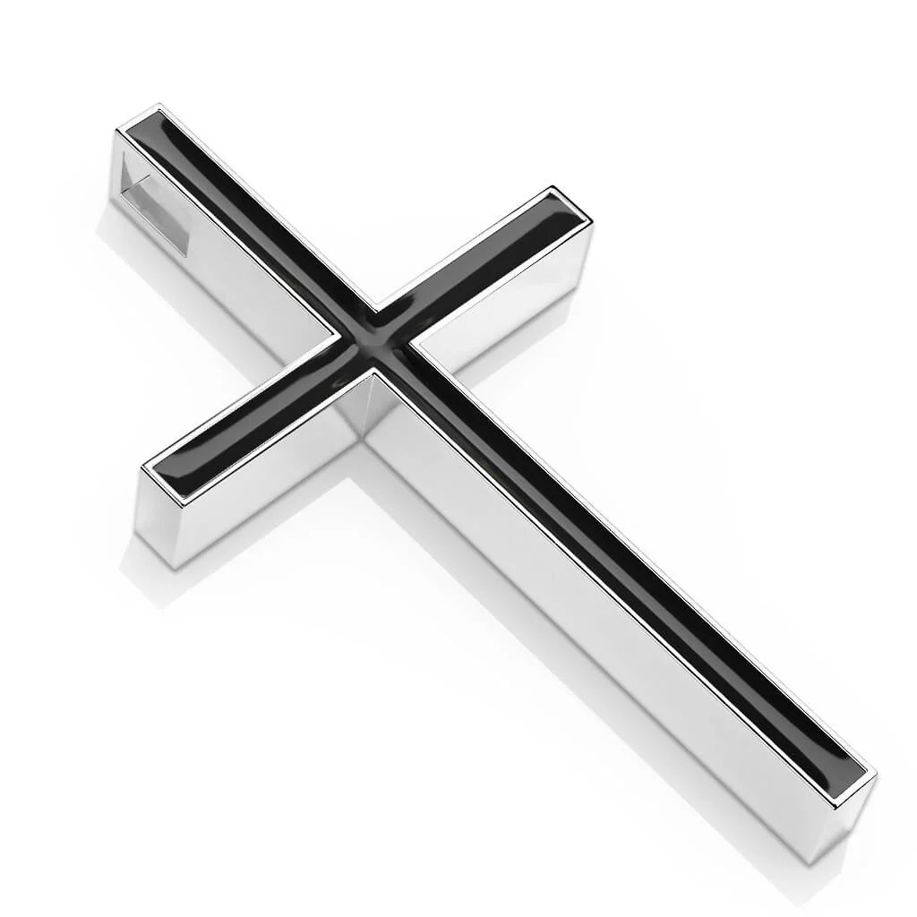 Collier 316L Pendentif Croix Remplie d'Émail Noir - Image 4