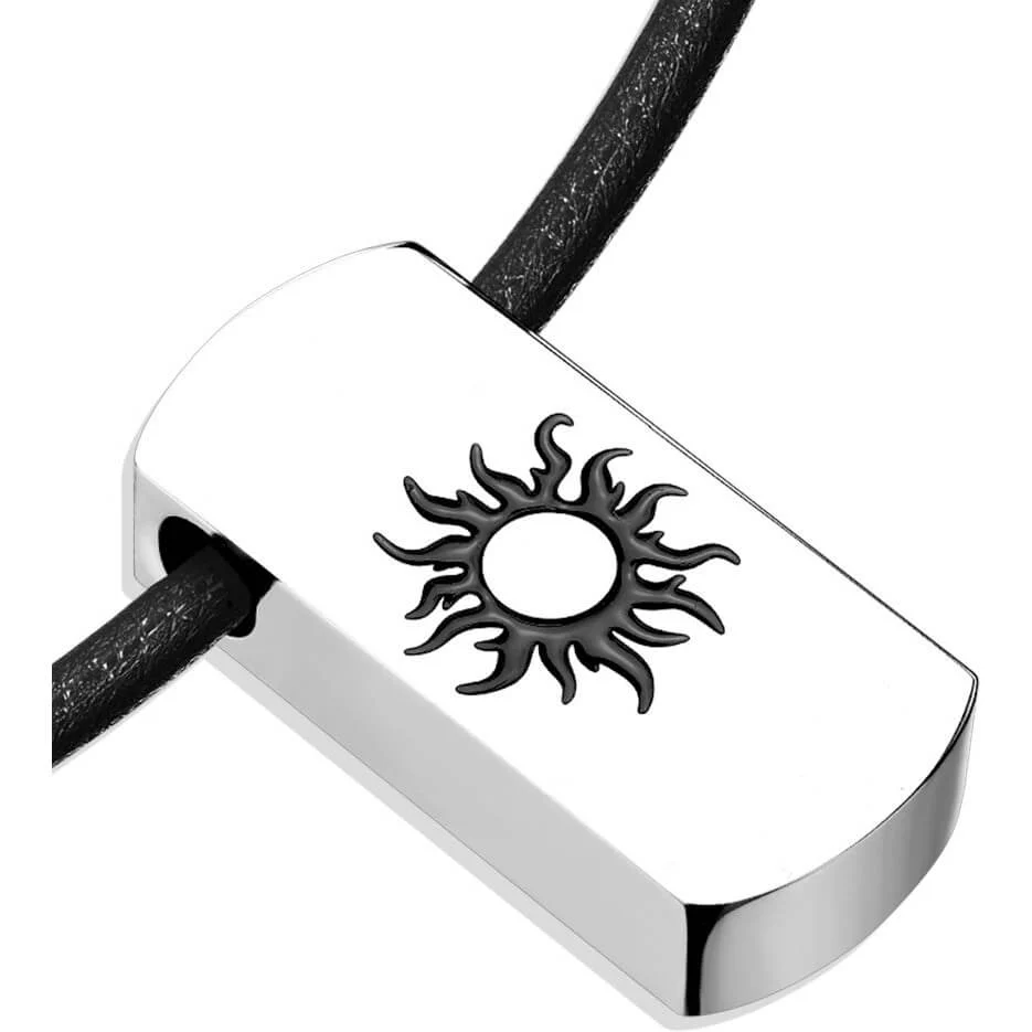 Collier 316L Collier Pendentif Plaque Soleil Ardent Biseauté IP Noir