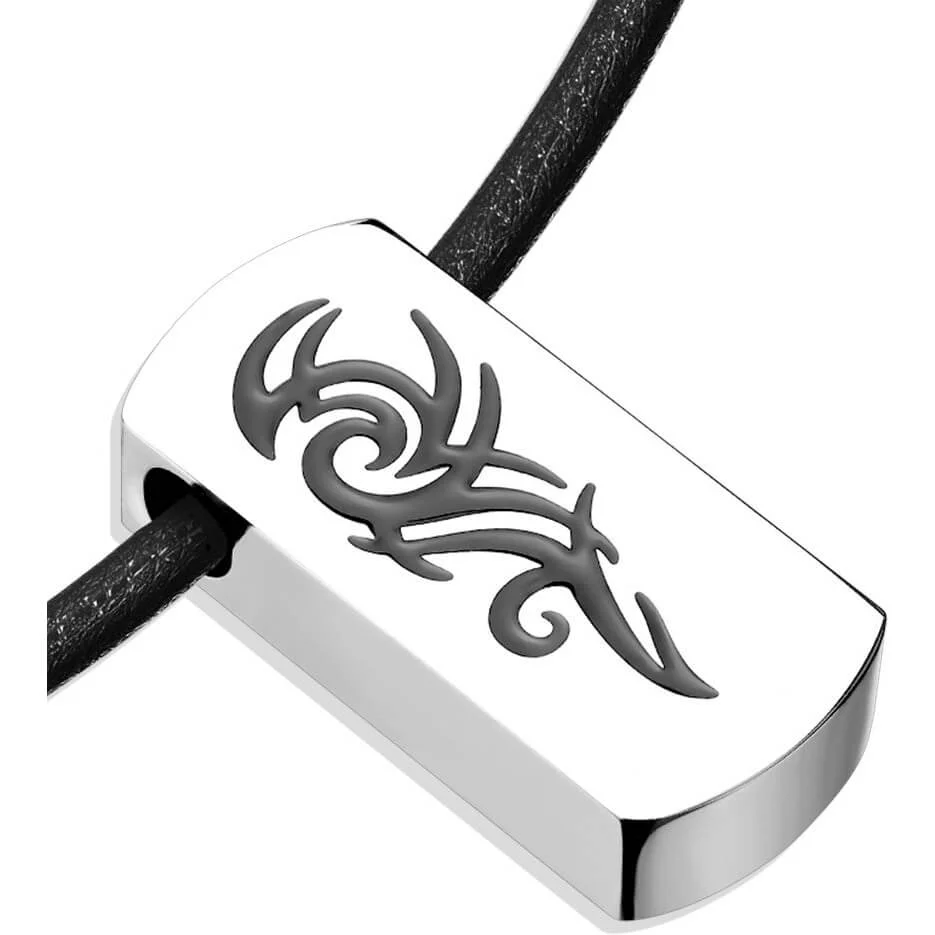 Collier 316L Collier Pendentif Plaque Orbe Tribal Biseauté IP Noir