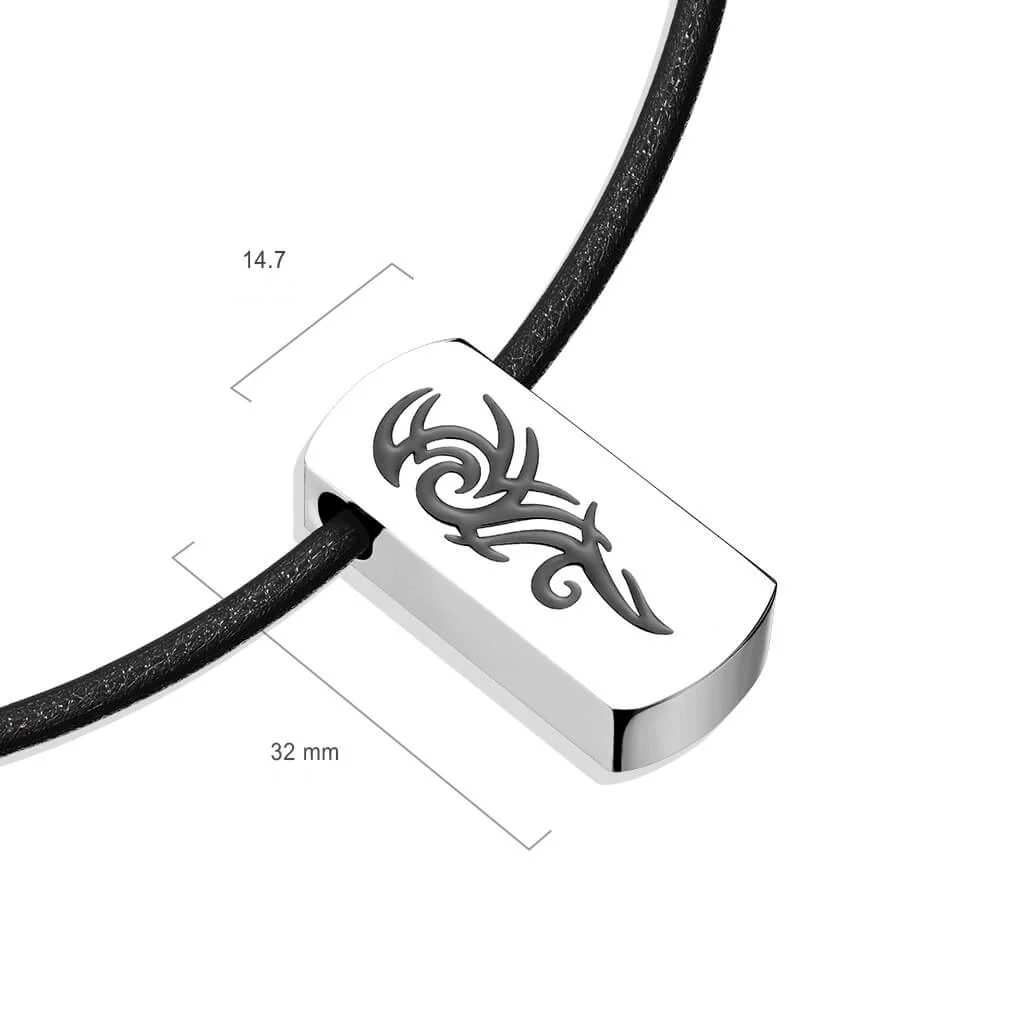 Collier 316L Collier Pendentif Plaque Orbe Tribal Biseauté IP Noir - Image 2
