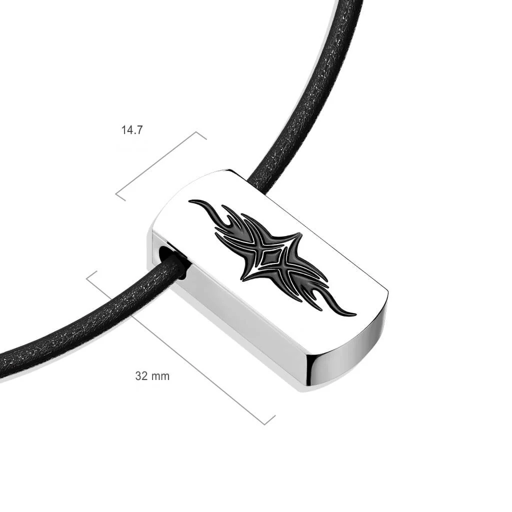 Collier 316L Pendentif Plaque Bouclier Tribal Biseauté IP Noir avec Collier Similicuir Noir - Image 2