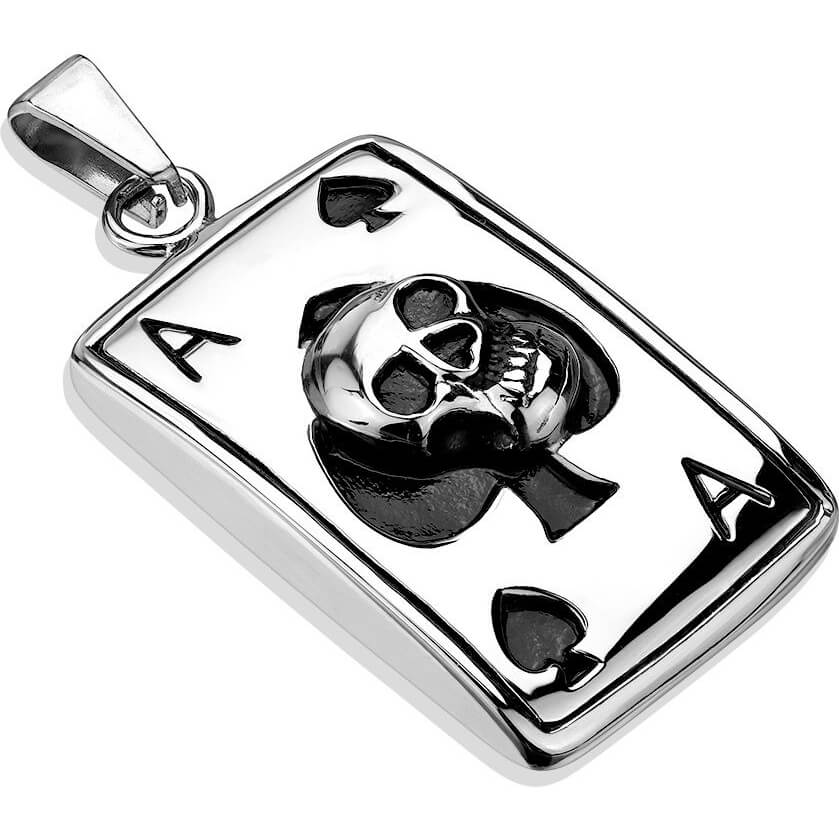 Collier 316L Pendentif Crâne As de Pique Gravé