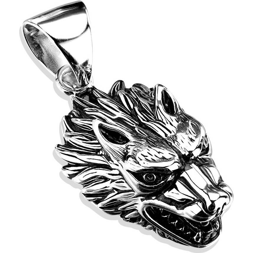 Collier 316L Pendentif Loup Féroce Moulé
