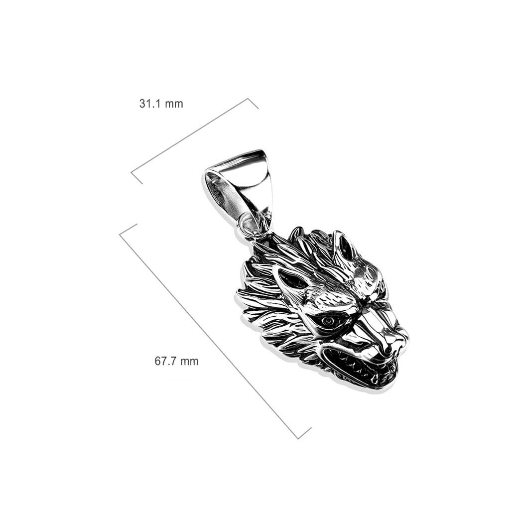 Collier 316L Pendentif Loup Féroce Moulé - Image 2