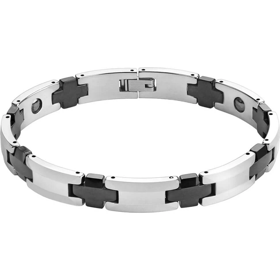Bracelet Bracelet IP Noir Maillons Croisés Bicolore