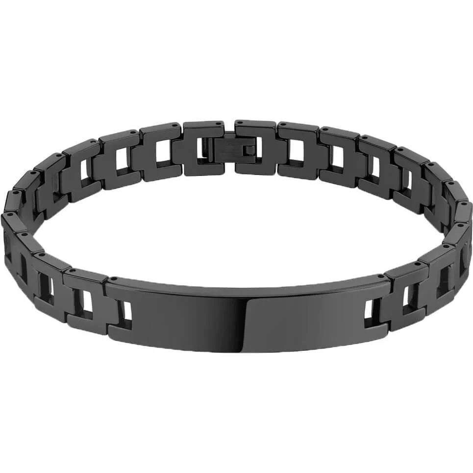 Bracelet Bracelet Chaînes Carrées Creuses avec Plaque d'Identité IP Noir