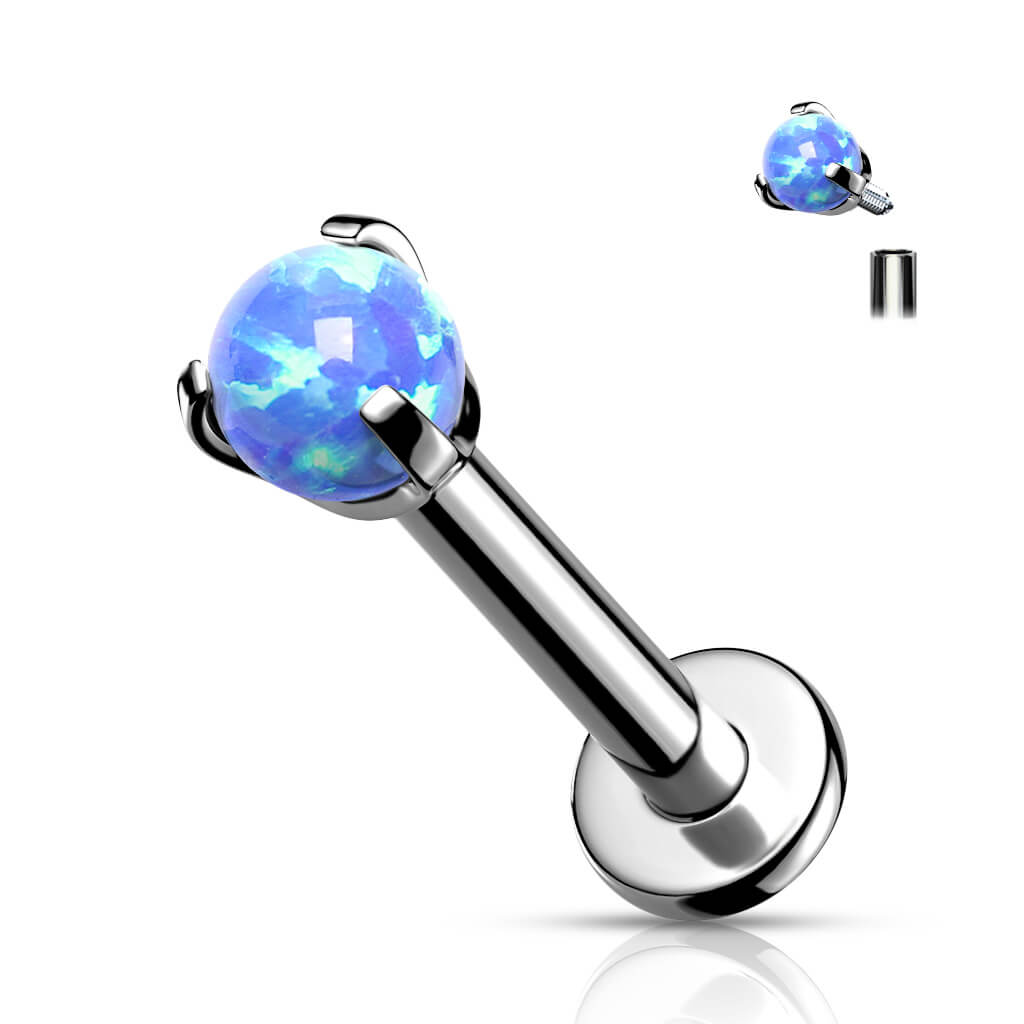 Titane Labret Bille Opale Argent Filetage Interne - Image 2