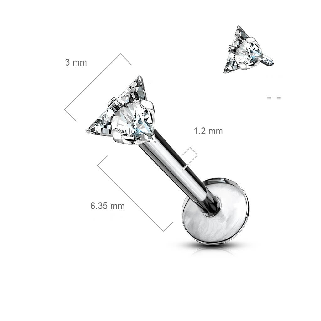 Titane Labret Zircone Triangle Argent Filetage Interne - Image 2