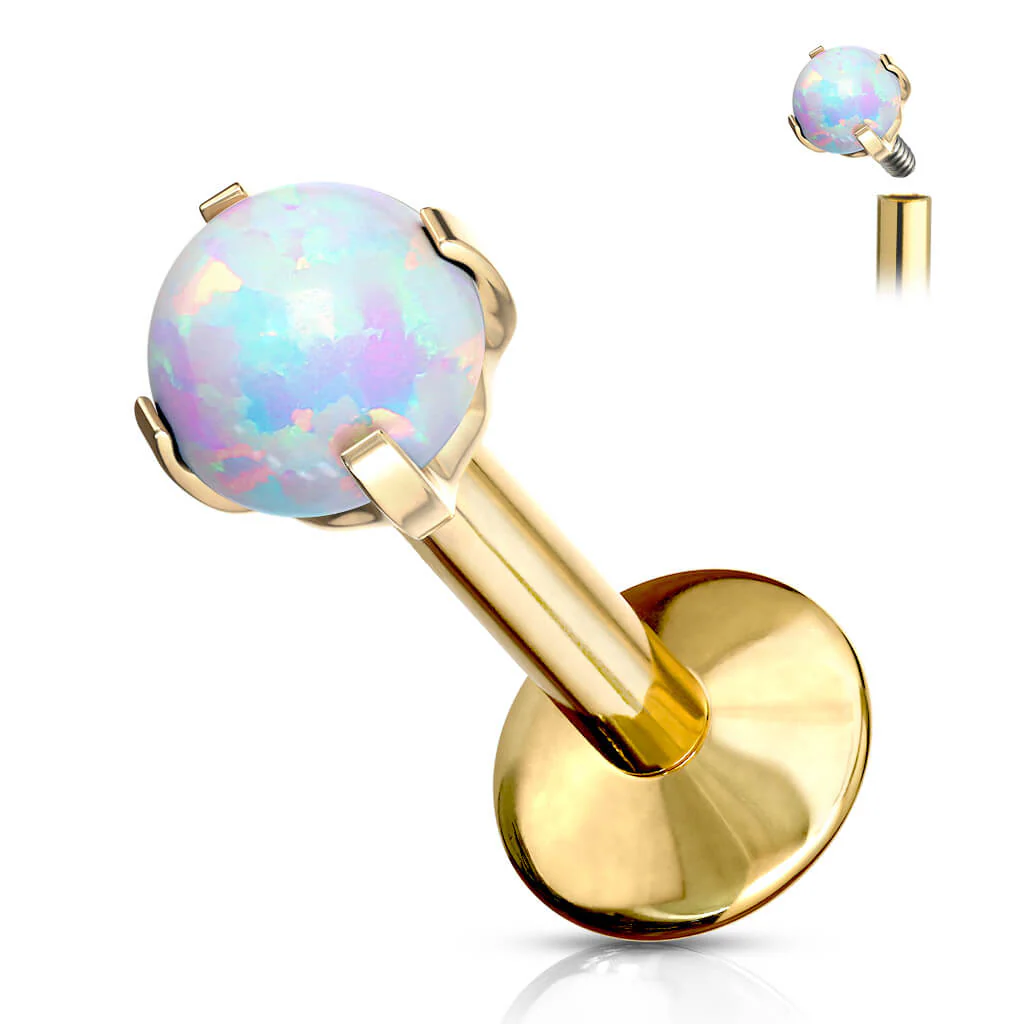Titane Labret Bille Opale Argent Filetage Interne - Image 2