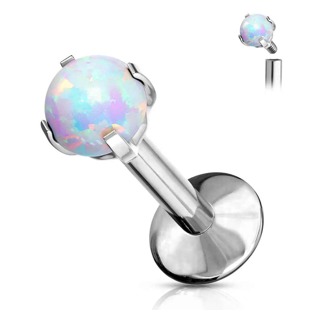 Titane Labret Bille Opale Argent Filetage Interne - Image 6