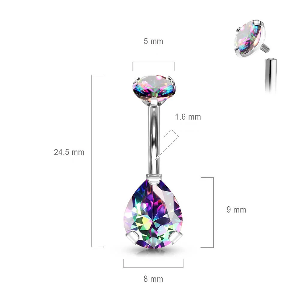 Titane Piercing Nombril Goutte d´Eau Zircone Filetage Interne - Image 2