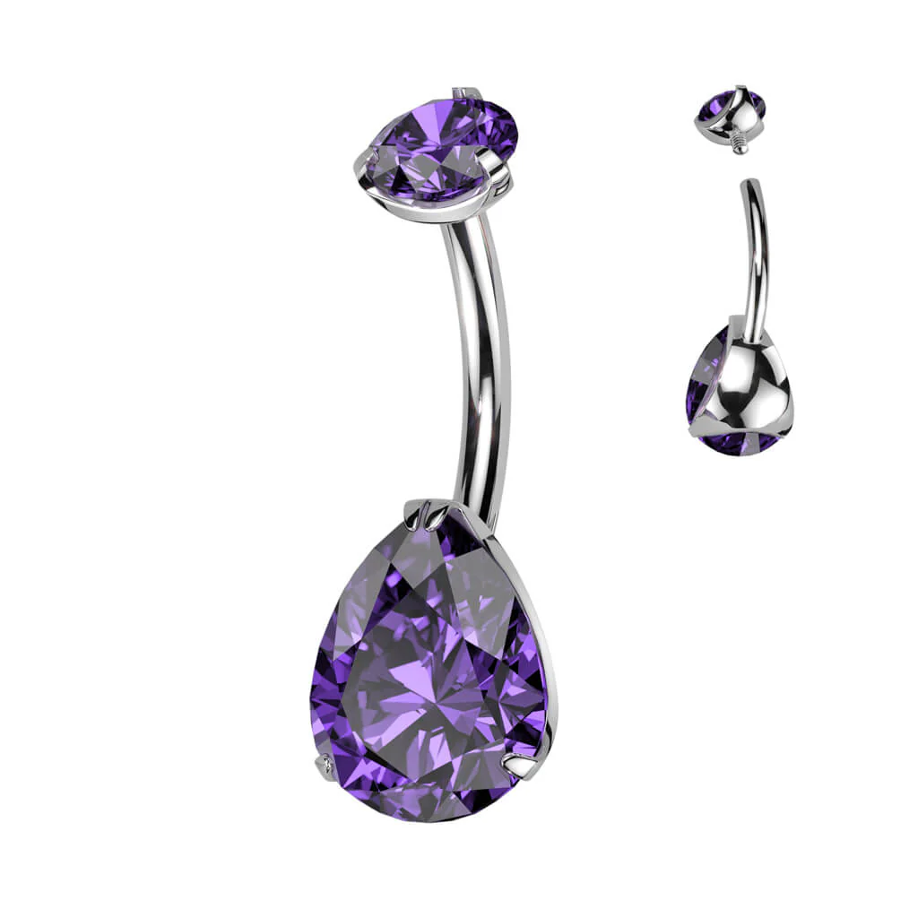Titane Piercing Nombril Goutte d´Eau Zircone Filetage Interne - Image 6