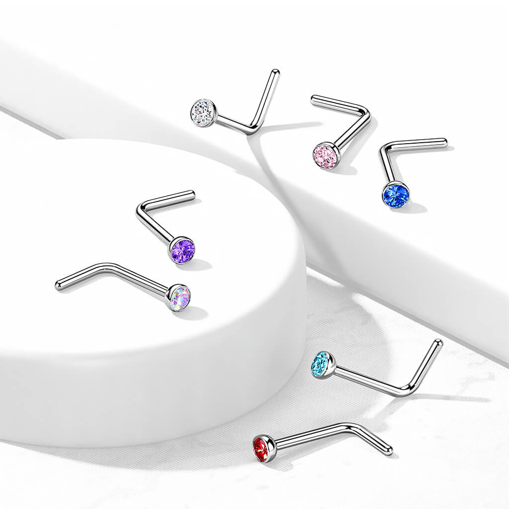 Titane Nez En Forme de L Zircone Ronde Argent - Image 7