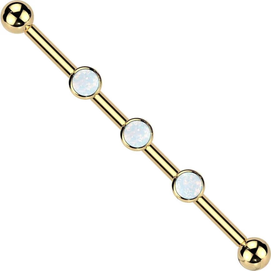 Titane Barre industriel 3 pierres en zircone opale assemblée sur monture Filetage Interne